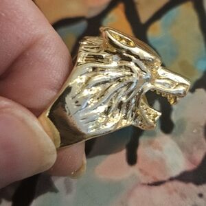 Gold Wolf Head Signet Ring - Men's Accessory